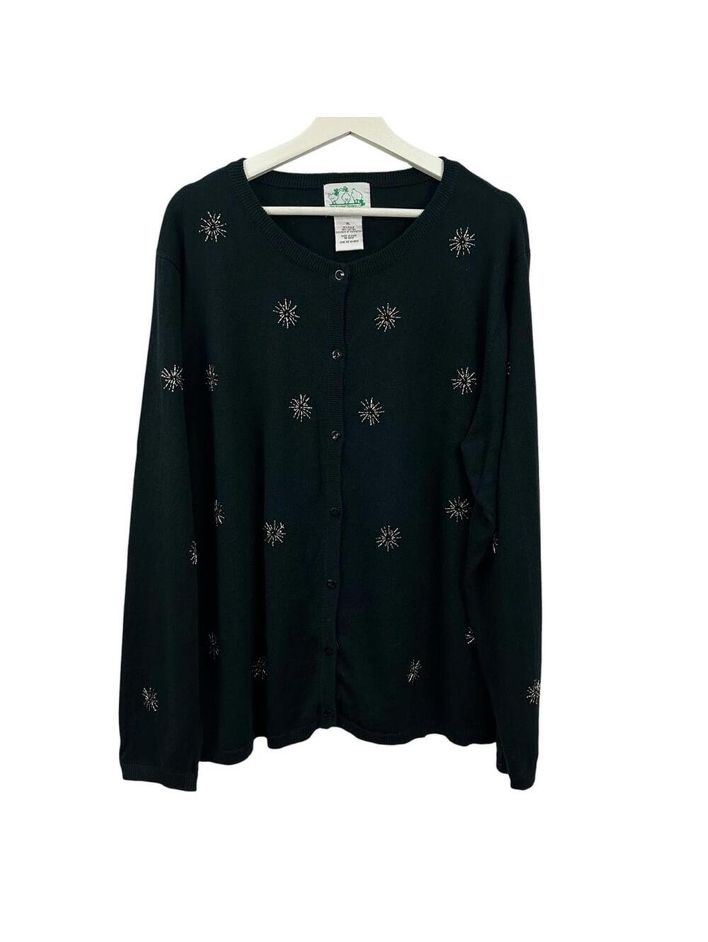Quacker Factory Snowflakes Black Christmas Sweater Women's Size XL